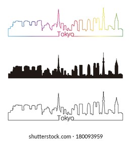 Tokyo skyline linear style with rainbow in editable vector file