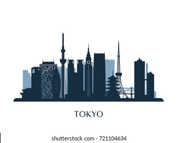 Tokyo skyline, monochrome silhouette. Vector illustration.