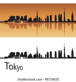 Tokyo skyline in orange background