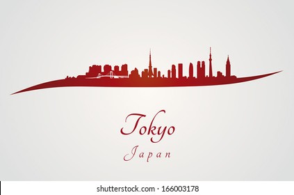 Tokyo skyline in red and gray background in editable vector file