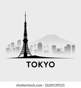 Silhueta do horizonte de Tóquio — Ilustração moderna do vetor da cidade japonesa