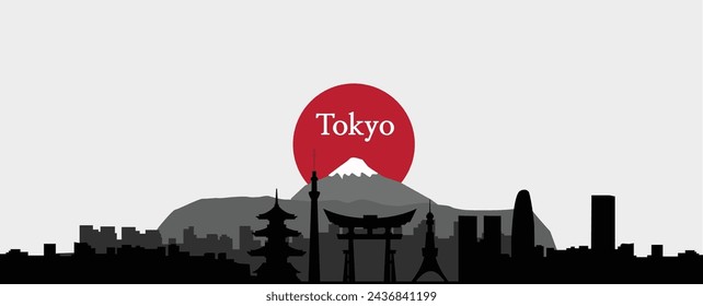 Tokyo Skyline in Silhouette Style