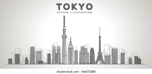 Tokyo Skyline. Vector Illustration. Line City Landscape On A Background 