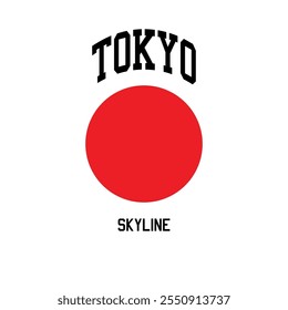 Linha do horizonte de Tóquio. Escrito em preto e com a bandeira japonesa como imagem central. Vetor para serigrafia, dtg, dtf, t-shirts, sinais, banners, Subimation Jobs ou para qualquer aplicação.