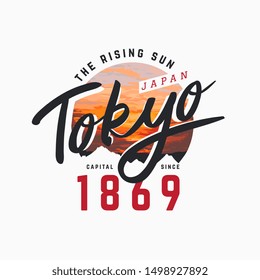 Tokyo slogan on sunset background illustration