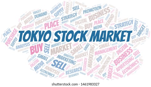 Tokyo Stock Market word cloud. Vector made with text only