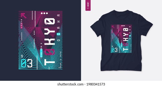 Tokyo. Streetwear graphic t-shirt design, technology print, vector illustration.