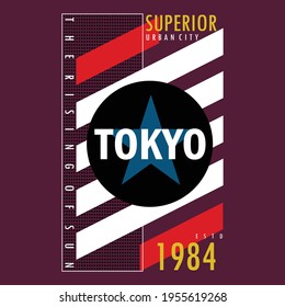 Tokyo Stylish Typography Graphic T shirt Print Vector Illustration Design