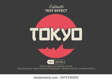 Tokyo Text Effect Long Shadow Style. Editable Text Effect Typography Design.