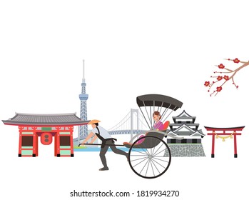 Tokyo tour by rickshaw.  Tower and temple.