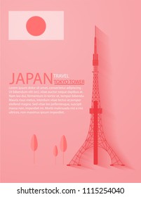 Tokyo tower culture landmark for tourism poster,Japan travel concept with red background. 
Paper art idea and digital craft.