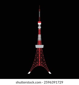 Tokyo tower icon. Tokyo tower isolated. Tokyo tower vector. Symbol of Japan. Illustration landmark. Red tall and high tower. Tourist, graphic, travel, attraction, sightseeing, architecture,cityscape  