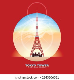 Tokyo Tower Iconic Japan Landmark Vector Art Illustration