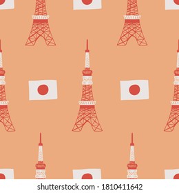 Tokyo Tower Illustration, Seamless Japan Monument Pattern, Vector Illustration EPS 10.