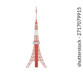 Tokyo Tower isolated on white background. Japan travel architecture. Vector stock