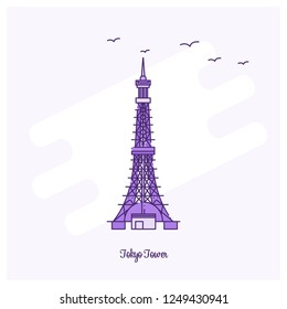 TOKYO TOWER Landmark Purple Dotted Line skyline vector illustration
