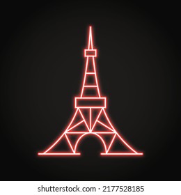 Tokyo tower neon icon in line style. Famous Japanese structure. Vector illustration.