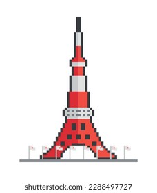 Tokyo Tower Pixel Art icon (in Tokyo, Japan). Editable vector illustration on isolated background.