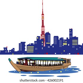 Tokyo Tower and  pleasure boat