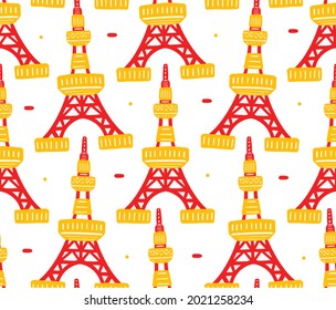 Tokyo Tower Seamless Pattern in flat design style