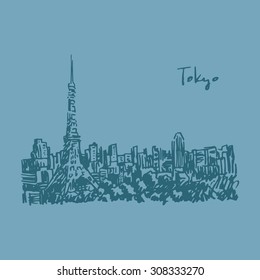 Tokyo Tower. Vector quick sketch.