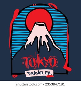 tokyo traveler mountain t-shirt design print poster japanese sun vector dtf