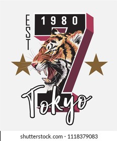 Tokyo typography slogan with tiger head illustration