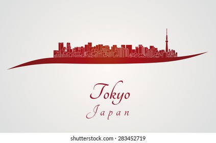 Tokyo V2  skyline in red and gray background in editable vector file