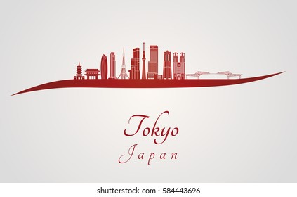 Tokyo V3 skyline in red and gray background in editable vector file