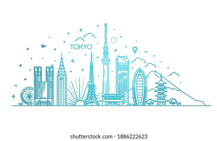 Tokyo vacation icons set. Vector icons set