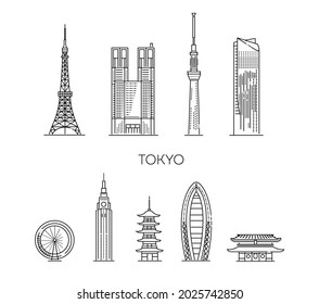 Tokyo vacation icons set. Vector icons set