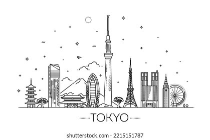 Tokyo vacation icons set. Vector illustration