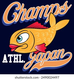 Tokyo. Vector poster with hand drawn illustration of fishes made in vaporwave style. Template for card, banner, print for t-shirt, pin, badge, patch.
