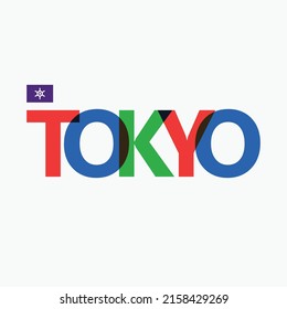 Tokyo vector RGB typography with flag. Japan's city logotype decoration.