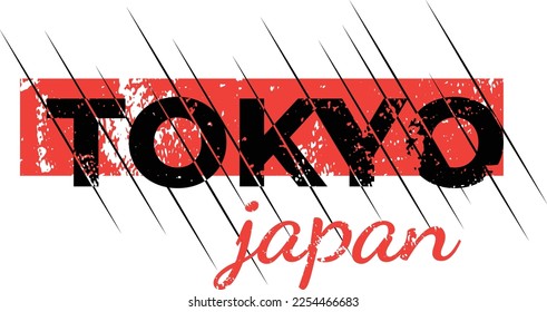 Tokyo-Vektortext, Bekleidungsdruck, Aufkleber, schwarz-rot. Vektorelemente.