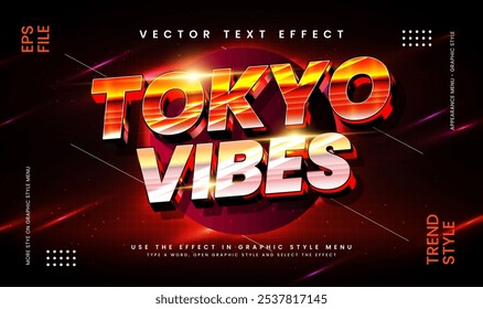 Tokyo vibes red glowing theme, editable vector text effect. Suitable for asian event.