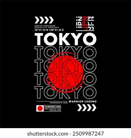 Slogan do guerreiro de Tóquio, líder, tipografia moderna e elegante. Ilustração vetorial de design abstrato para impressão em camiseta, tipografia, cartaz. Inscrição em japonês com 