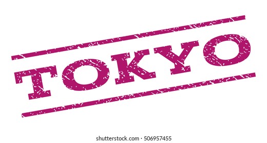 Tokyo watermark stamp. Text caption between parallel lines with grunge design style. Rubber seal stamp with scratched texture. Vector purple color ink imprint on a white background.