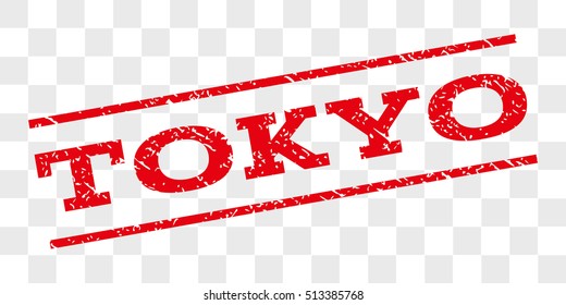 Tokyo watermark stamp. Text caption between parallel lines with grunge design style. Rubber seal stamp with dust texture. Vector red color ink imprint on a chess transparent background.