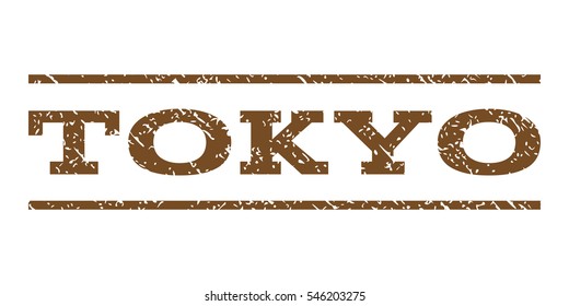 Tokyo watermark stamp. Text tag between horizontal parallel lines with grunge design style. Rubber seal stamp with scratched texture. Vector brown color ink imprint on a white background.