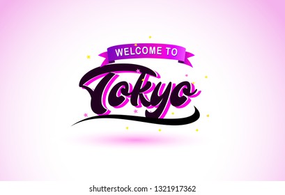 Tokyo Welcome to Creative Text Handwritten Font with Purple Pink Colors Design Vector Illustration.