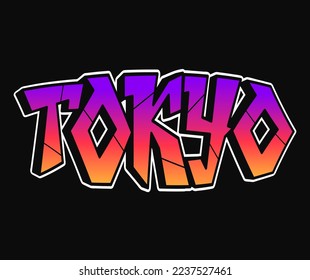 Tokyo word trippy psychedelic graffiti style letters.Vector hand drawn doodle cartoon logo Tokyo illustration. Funny cool trippy letters, fashion, graffiti style print for t-shirt, poster concept