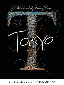 Tokyo.Colorful typography in scribble and chaotic sketch.Clothing,t-shirt,apparel and other uses.Vector illustration,Eps10.