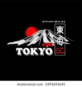 Tokyo,stylish typography slogan. Vector print tee shirt, typography, poster. Inscription in Japanese with the translation: Tokyo.