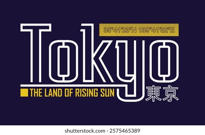 Tokyo,the land of rising sun.Typography tee shirt design vector illustration.Inscription in Japanese with the translation: Tokyo.Vector print, typography, poster.