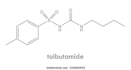 Tolbutamide structure. Molecule of a drug used in diabetes treatment.