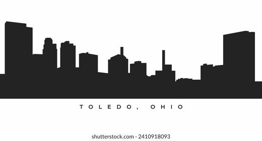 Silueta de perfil de la ciudad de Toledo. Ilustración del paisaje urbano de Ohio en blanco y negro