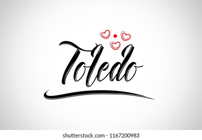 toledo city text design with red heart typographic icon design suitable for touristic promotion