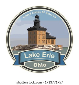 The Toledo Harbor Lighthouse in Lake Erie near Toledo, Ohio. United States. vector illustration