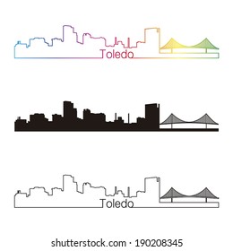 Toledo OH skyline linear style with rainbow in editable vector file